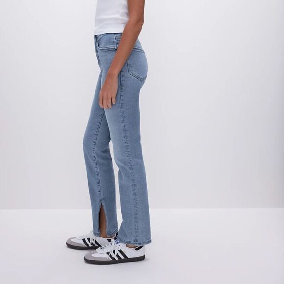 Good American Good Boy Straight Leg Trendy Side Slit Denim Jeans - Picture 5 of 12